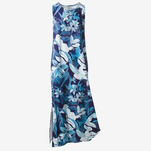 NWT Chico’s Lace Up Lavish Tropical Garden Floral Blue Maxi Dress Sz 3 or XL